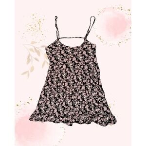 Forever 21 - Black Pink Floral Babydoll Mini Dress. Size large.